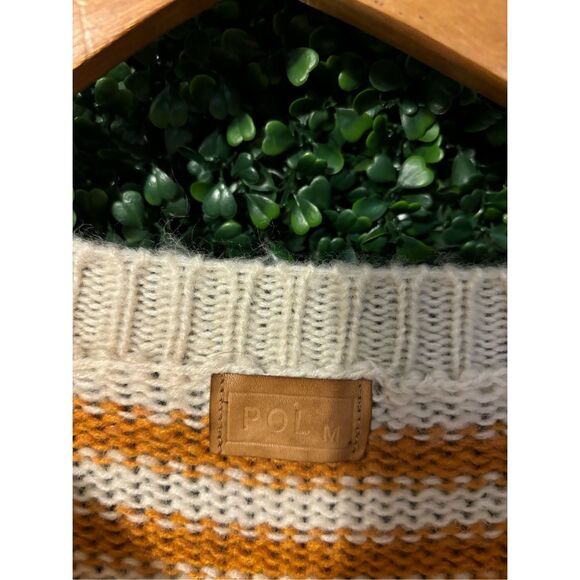 POL Chunky Knit Oversized Golden Brown Striped Turtleneck Sweater Size Medium - Picture 2 of 4